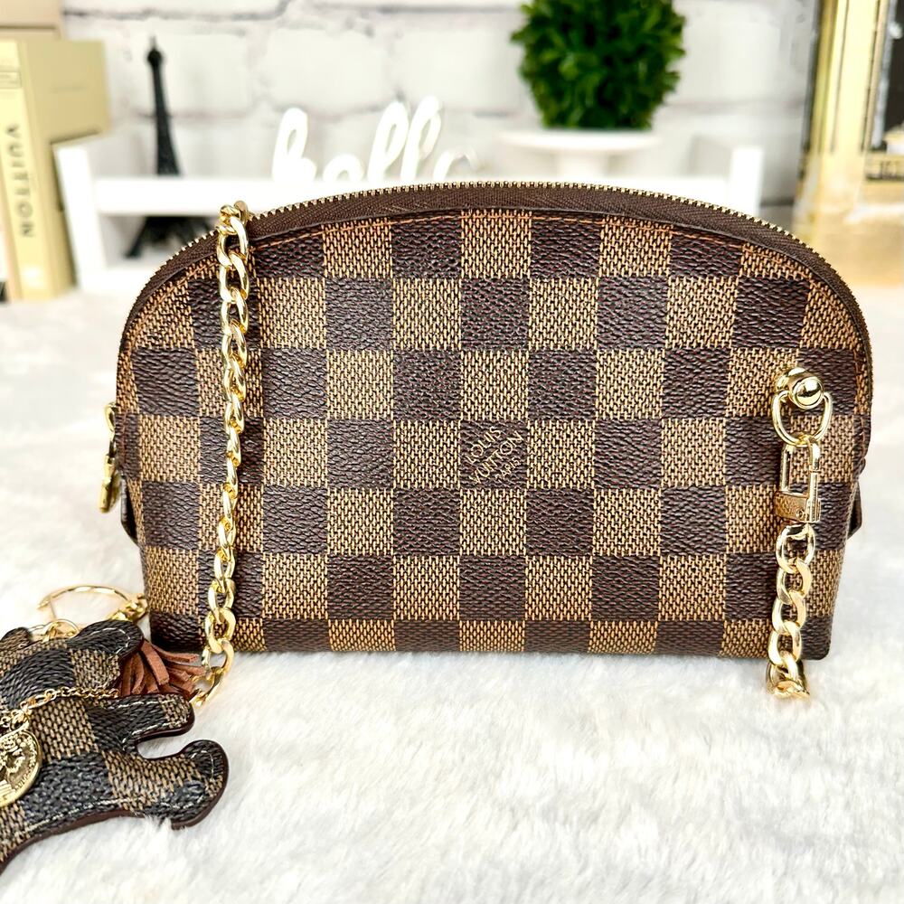 Louis Vuitton Damier Ebene Cosmetic Pouch PM crossbody bag with chain NICE - Picture 3 of 14